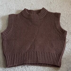 ASOS Brown Ribbed Sleeveless Turtleneck Sweater